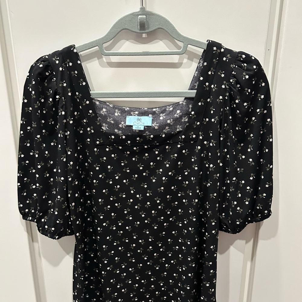 CeCe Black Dress with White Floral Design
